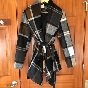 Chicwish Asymmetrical Brown Plaid Wool Wrap Coat